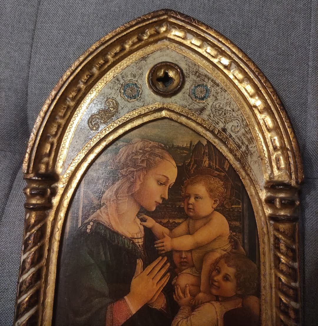 QUADRO MADONNA CON BAMBINO CORNICE ANTICA DORATA STILE GOTICO RINASCIMENTALE