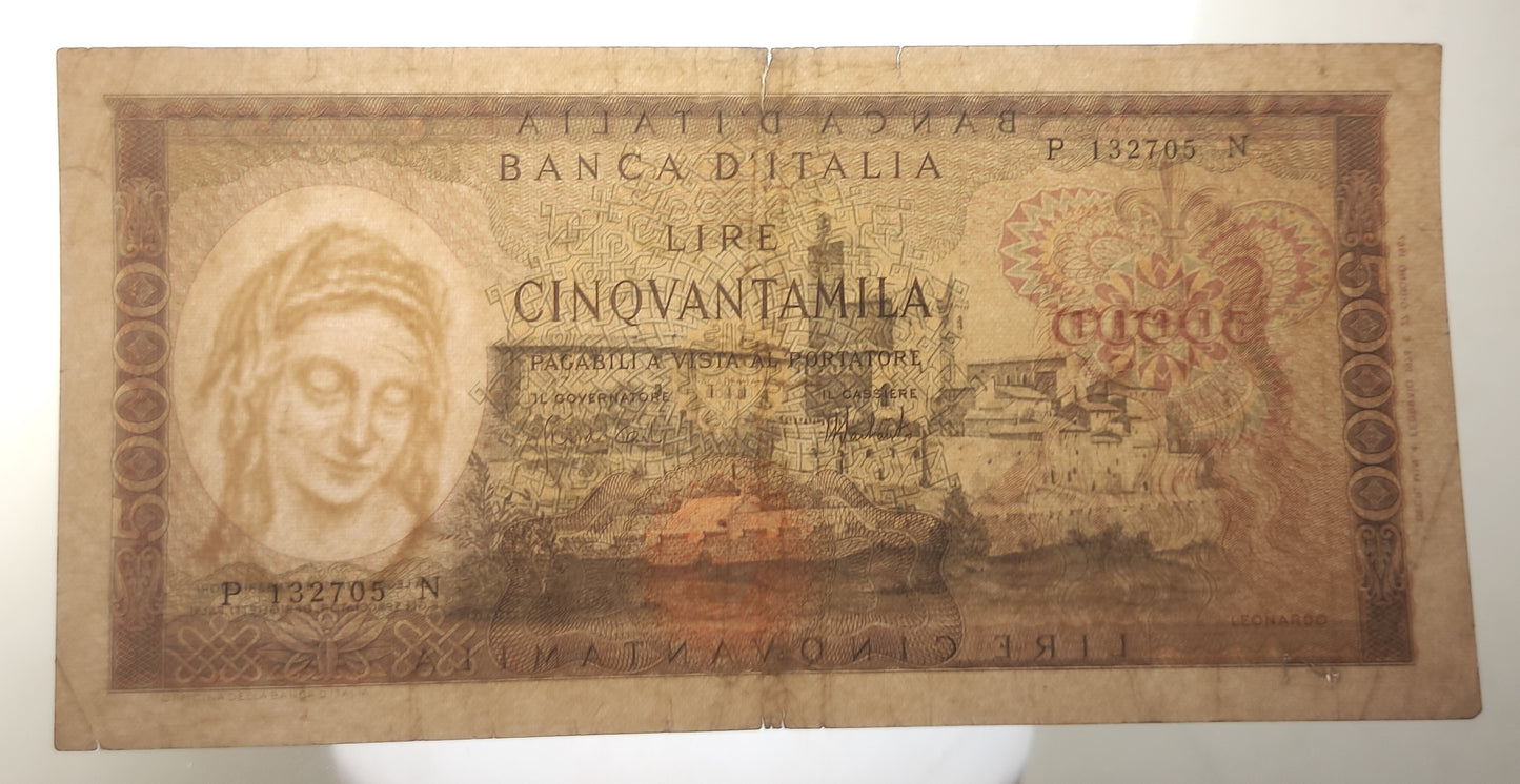 50000 LIRE LEONARDO DA VINCI 04/02/1974 BB