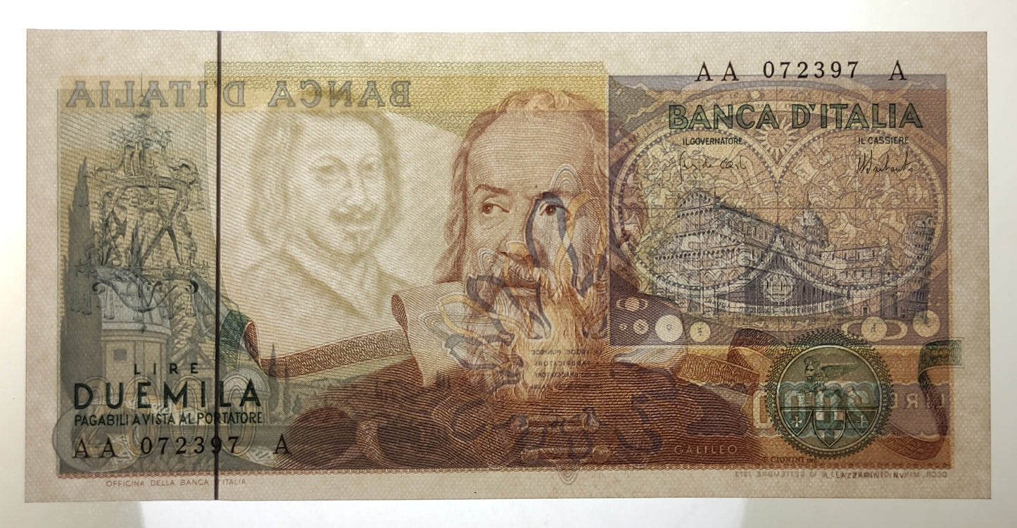 2000 LIRE GALILEO TRIPLA A PRIMA SERIE 08/10/1973 FDS