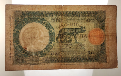 50 LIRE LUPETTA AFRICA ORIENTALE ITALIANA 14/01/1939 BB