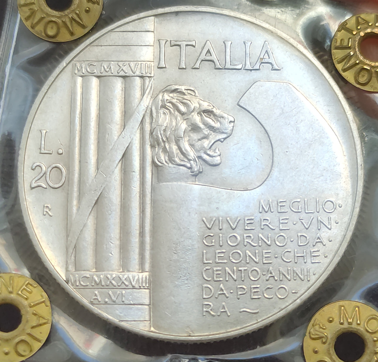 20 LIRE CAPPELLONE ELMETTO 1928 SPL+ PERIZIATA. MONETA ARGENTO REGNO D'ITALIA