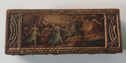 ANTICO COFANETTO IN LEGNO DECORATO CON SCENA MITOLOGICA - FINE '800 - INIZI '900