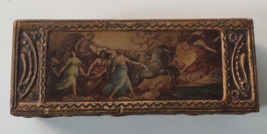 ANTICO COFANETTO IN LEGNO DECORATO CON SCENA MITOLOGICA - FINE '800 - INIZI '900