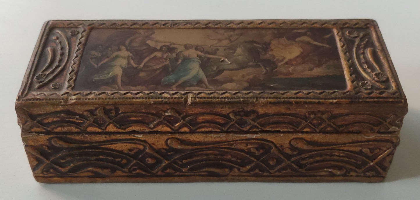 ANTICO COFANETTO IN LEGNO DECORATO CON SCENA MITOLOGICA - FINE '800 - INIZI '900