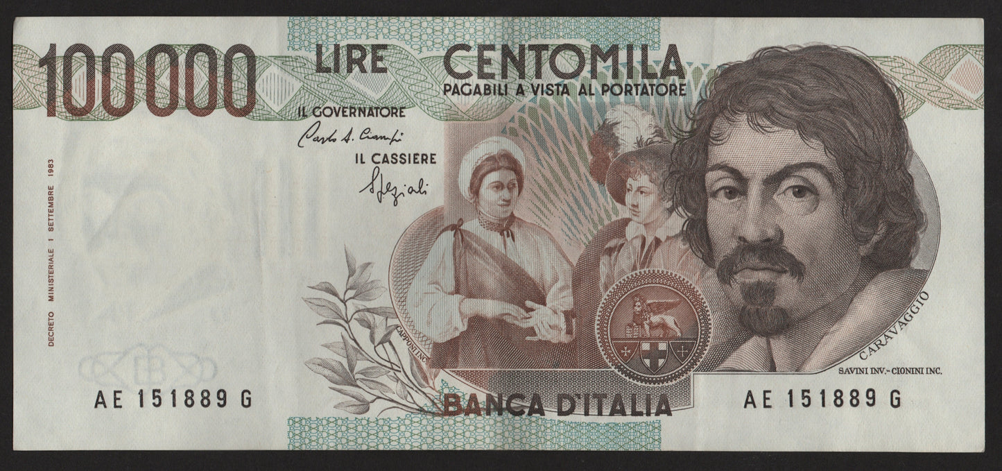 100000 LIRE CARAVAGGIO 1° TIPO LETTERA E 1992 qSPL