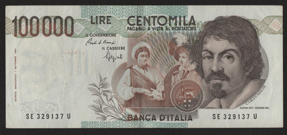 100000 LIRE CARAVAGGIO 1° TIPO LETTERA E 1992 BB