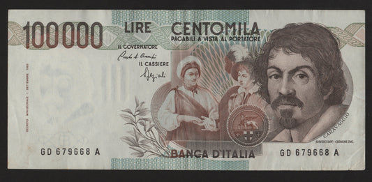 100000 LIRE CARAVAGGIO 1° TIPO LETTERA DI 1990 qSPL