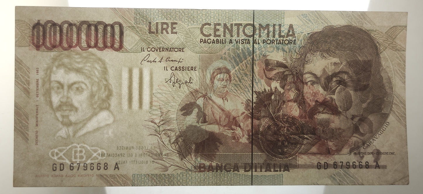 100000 LIRE CARAVAGGIO 1° TIPO LETTERA DI 1990 qSPL