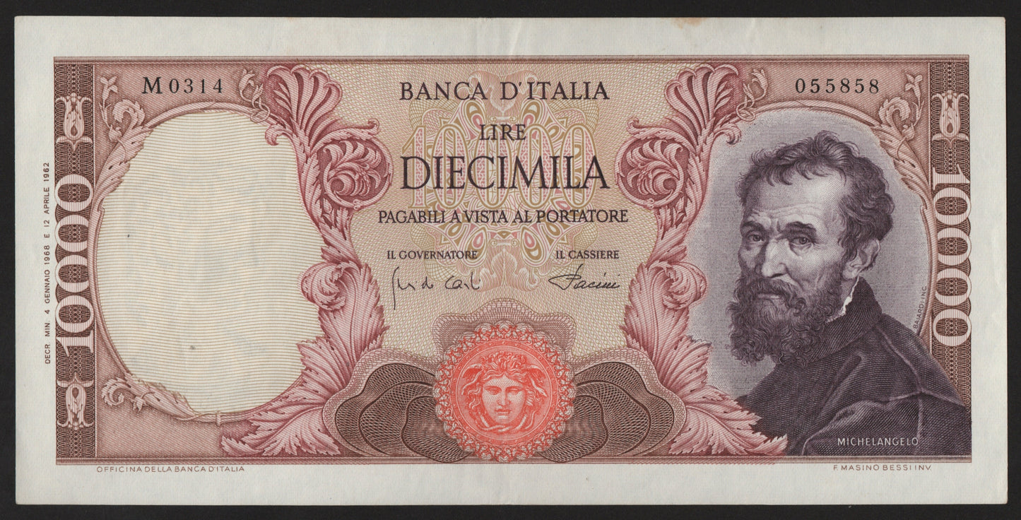 10000 LIRE MICHELANGELO 04/01/1968 qSPL