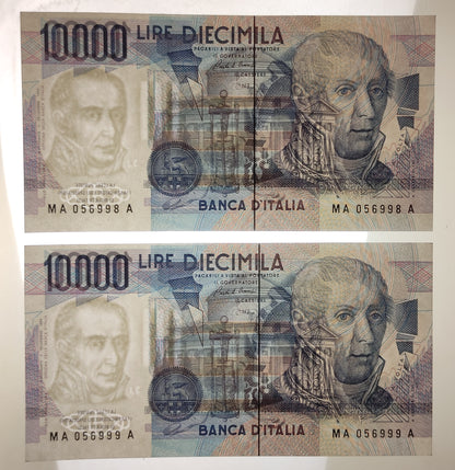 10000 LIRE VOLTA LETTERA A 03/09/1984 CONSECUTIVE DA MAZZETTA FDS