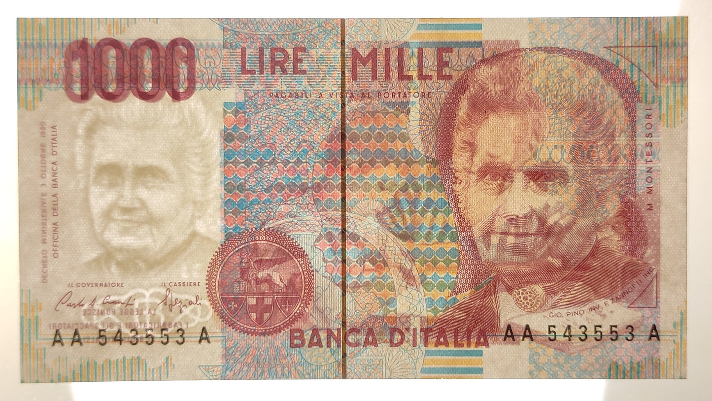 1000 LIRE MONTESSORI TRIPLA A PRIMA EMISSIONE 24/10/1990 qFDS