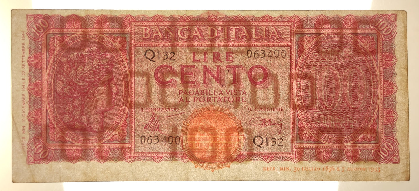 100 LIRE ITALIA TURRITA 10/12/1944 BB+