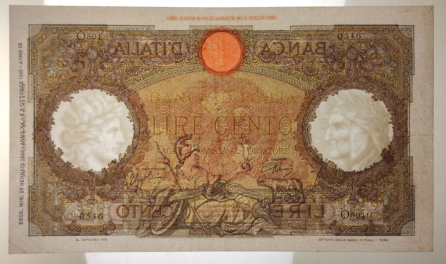 100 LIRE ROMA GUERRIERA (FASCIO) 24/01/1942 qSPL