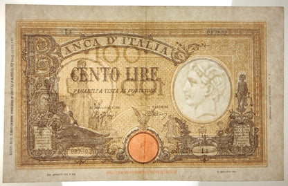 100 LIRE BARBETTI GRANDE "B" 09/12/1942 (FASCIO) qSPL