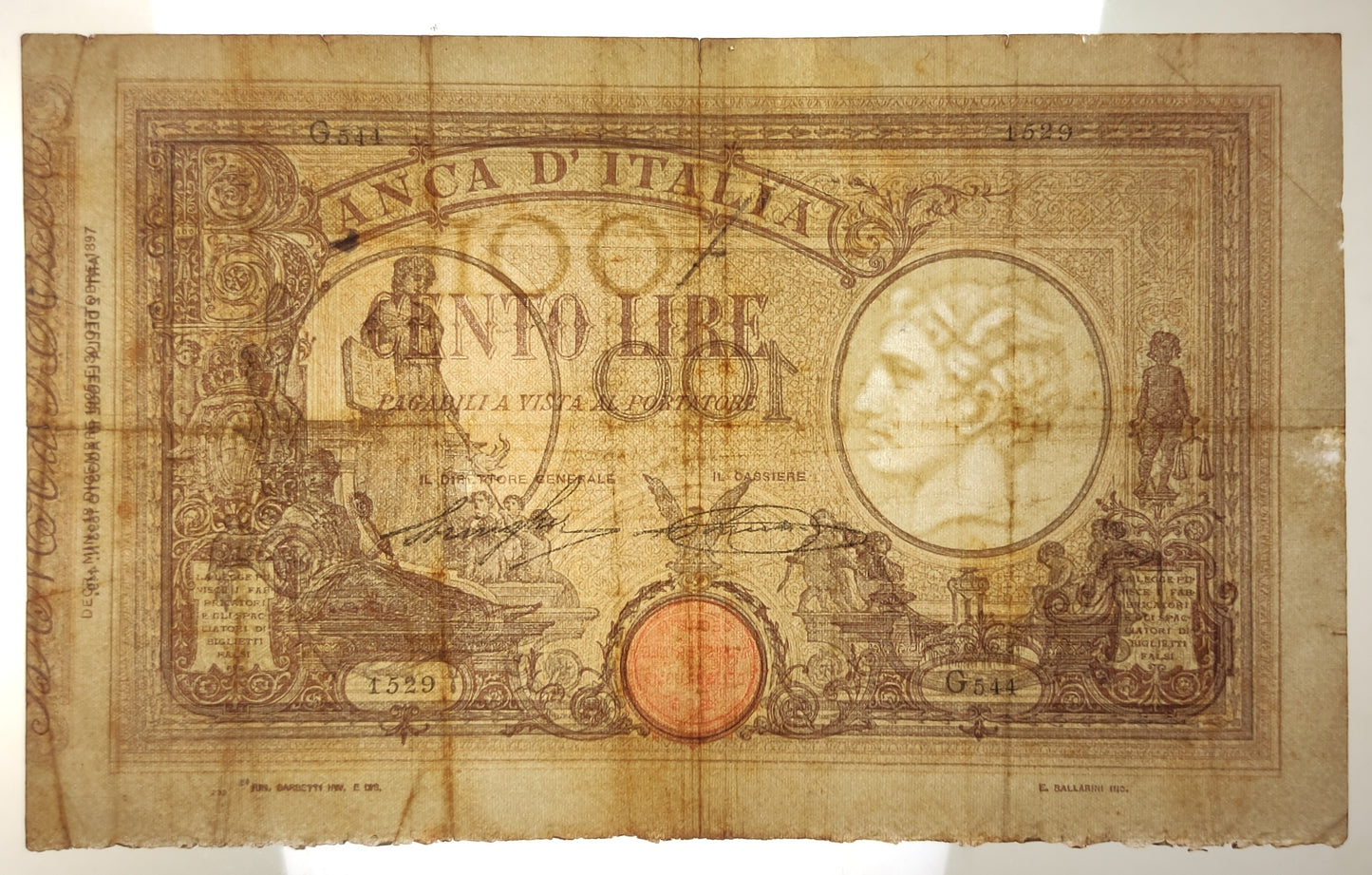 100 LIRE MATRICE (DECRETO) 18/12/1925 BB