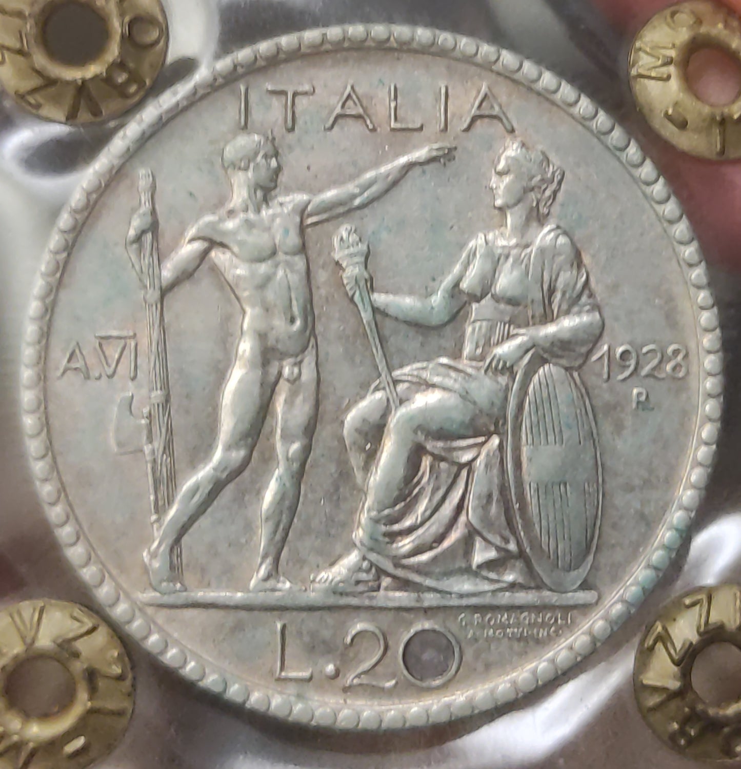 20 LIRE LITTORE 1928 PERIZIATA BB+ MONETA ARGENTO DA COLLEZIONE