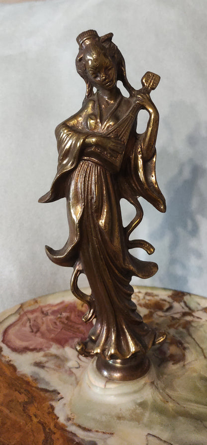 ANTICO CENTROTAVOLA IN MARMO E OTTONE CON FIGURA ORIENTALE ART NOUVEAU - VINTAGE