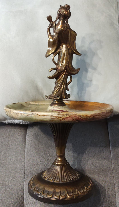 ANTICO CENTROTAVOLA IN MARMO E OTTONE CON FIGURA ORIENTALE ART NOUVEAU - VINTAGE