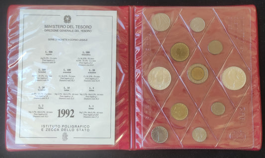 SERIE DIVISIONALE DI MONETE 1992 CON ARGENTO IPZS FDC - LIRE DA COLLEZIONE