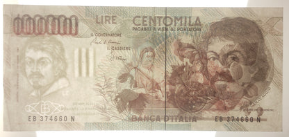 100000 LIRE CARAVAGGIO 1° TIPO LETTERA B 1985 BB+