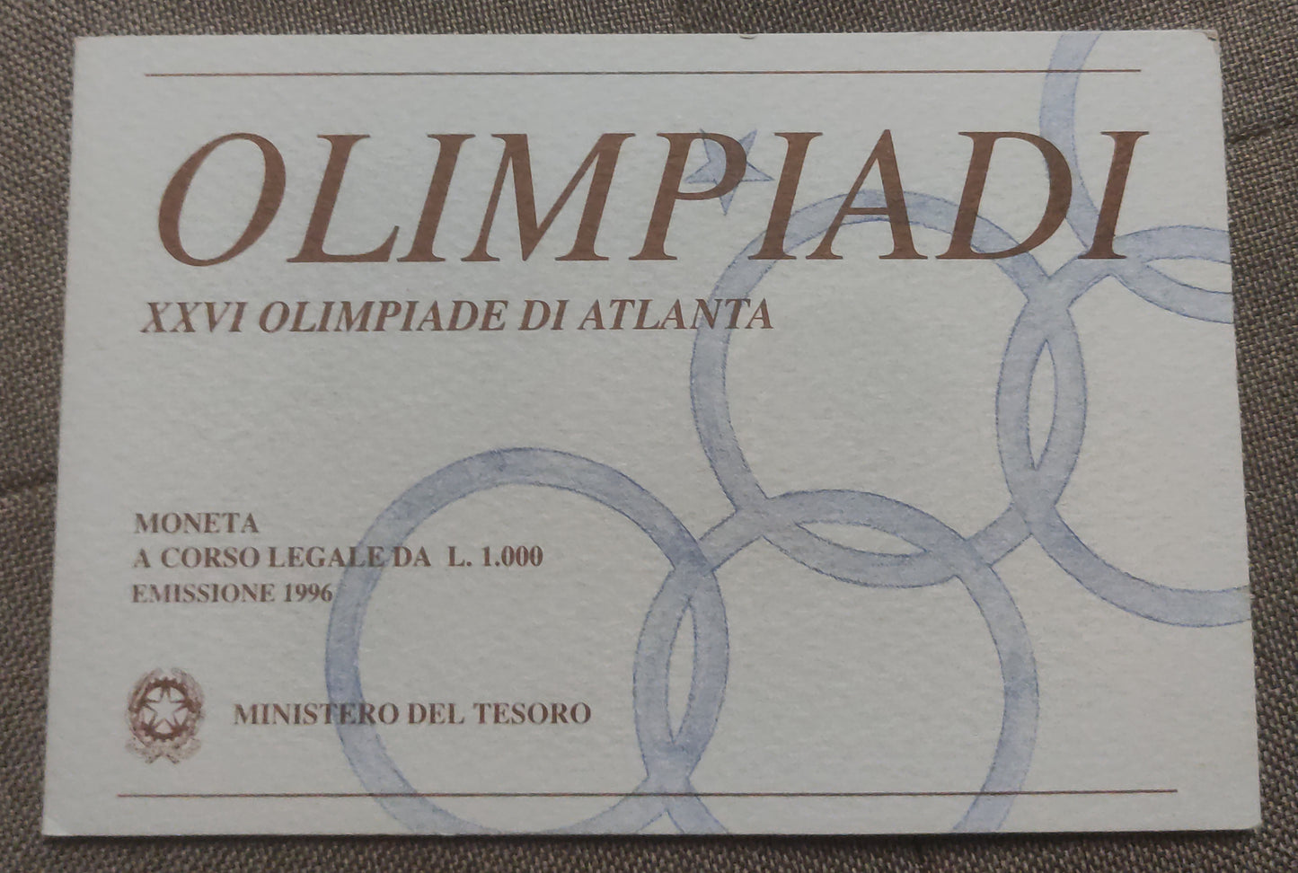 1000 LIRE 1996 IPZS XXVI OLIMPIADE DI ATLANTA - MONETA IN ARGENTO FDC