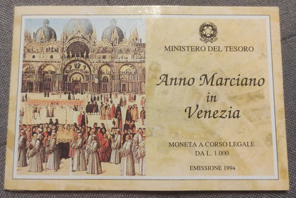 1000 LIRE 1994 IPZS ANNO MARCIANO IN VENEZIA - MONETA IN ARGENTO FDC