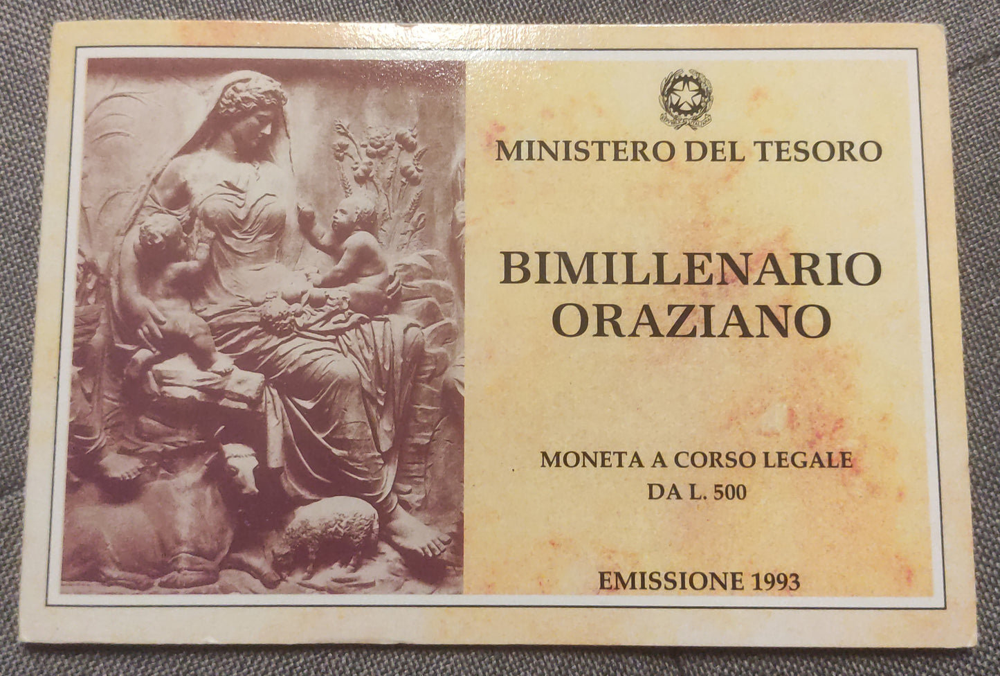 500 LIRE 1993 IPZS BIMILLENARIO ORAZIANO - MONETA IN ARGENTO FDC