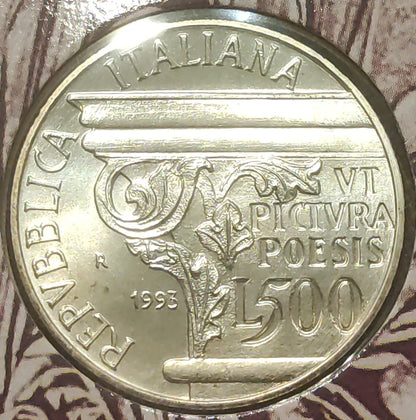 500 LIRE 1993 IPZS BIMILLENARIO ORAZIANO - MONETA IN ARGENTO FDC