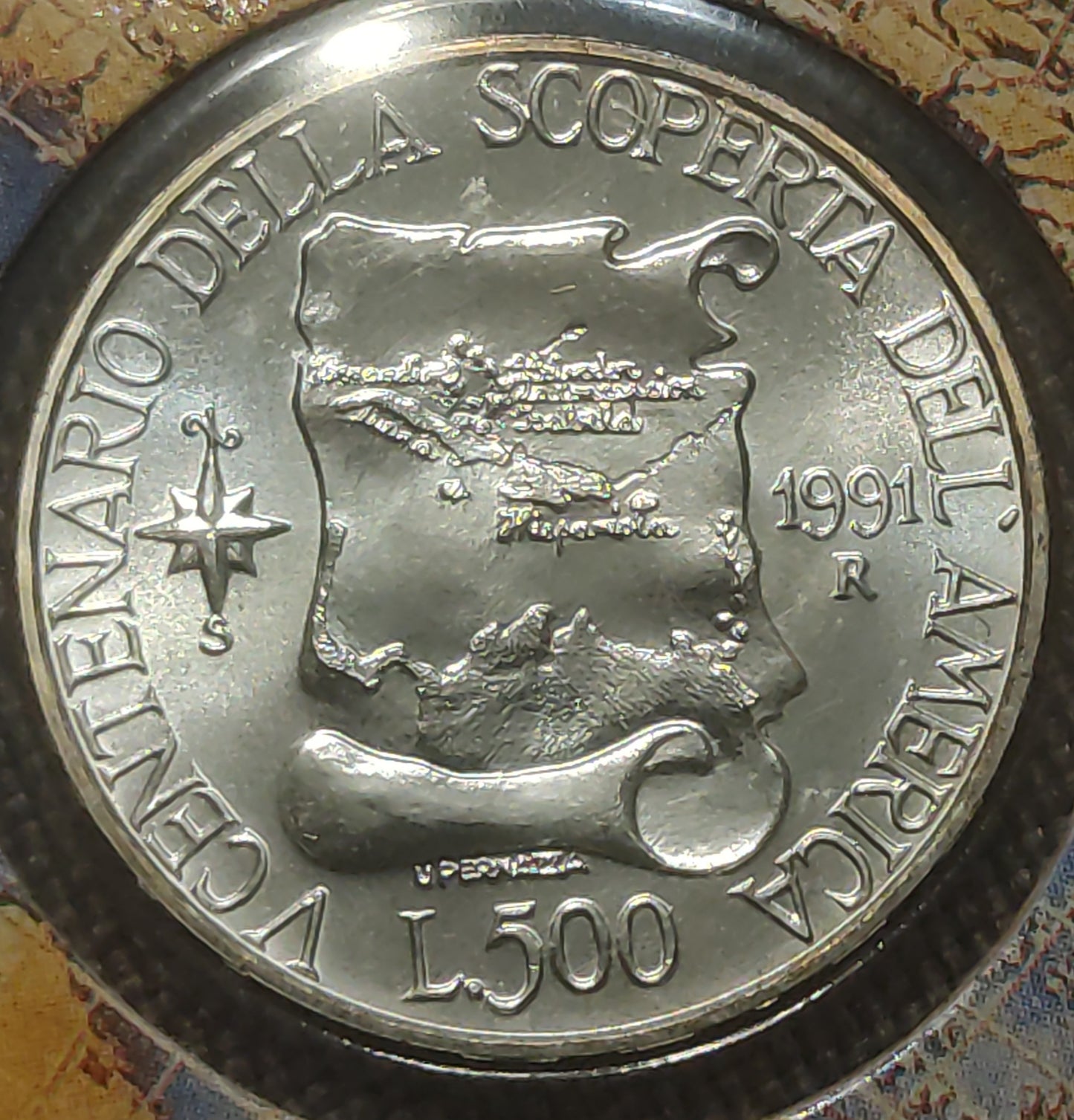 500 LIRE 1991 IPZS 500 ANNI DELLA SCOPERTA DELL'AMERICA - MONETA IN ARGENTO FDC