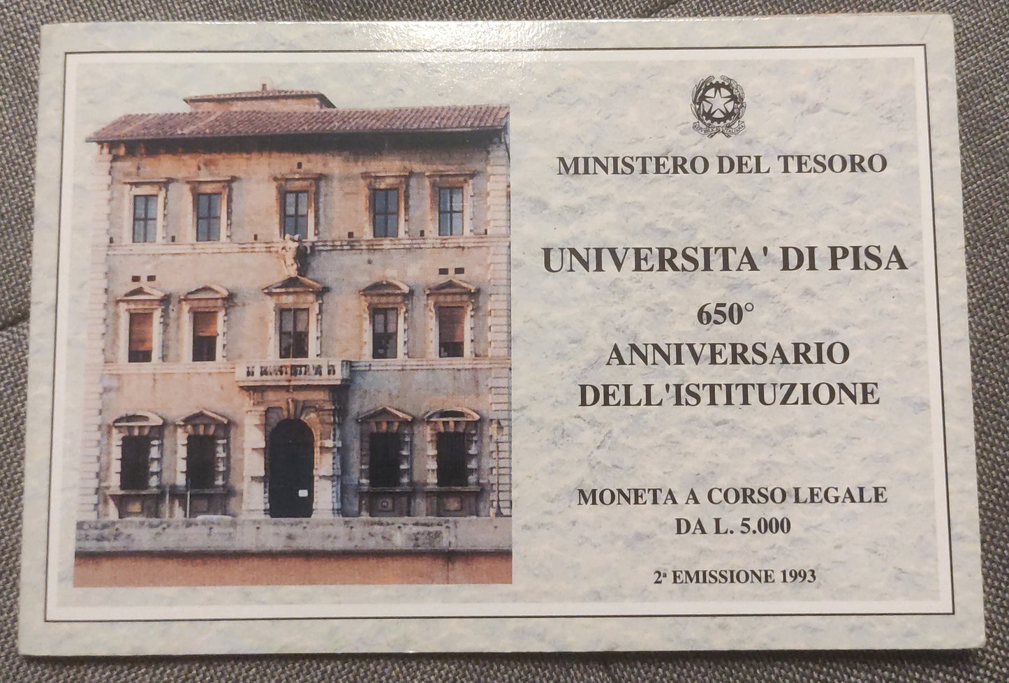 5000 LIRE 1993 650° ANNIVERSARIO UNIVERSITÀ DI PISA - MONETA IN ARGENTO FDC