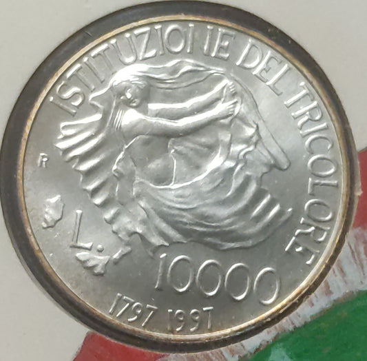 10000 LIRE 1997 IPZS 200° ANNIVERSARIO DEL TRICOLORE - MONETA IN ARGENTO FDC