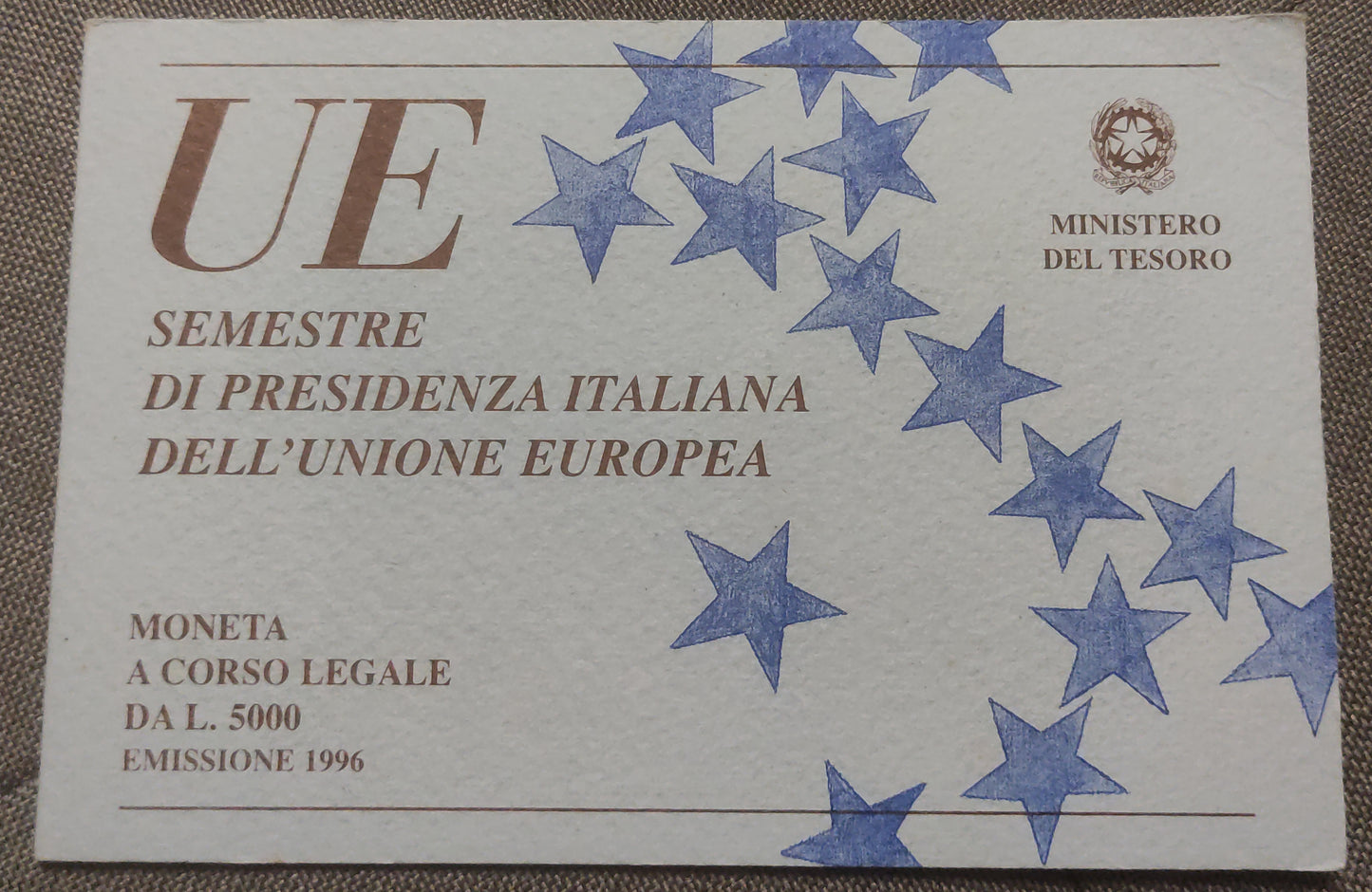 5000 LIRE 1996 SEMESTRE DI PRESIDENZA ITALIANA IN UE - MONETA IN ARGENTO FDC