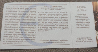 5000 LIRE 1996 SEMESTRE DI PRESIDENZA ITALIANA IN UE - MONETA IN ARGENTO FDC