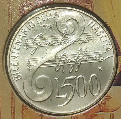 500 LIRE 1992 200 ANNI DELLA NASCITA DI ROSSINI - MONETA IN ARGENTO FDC