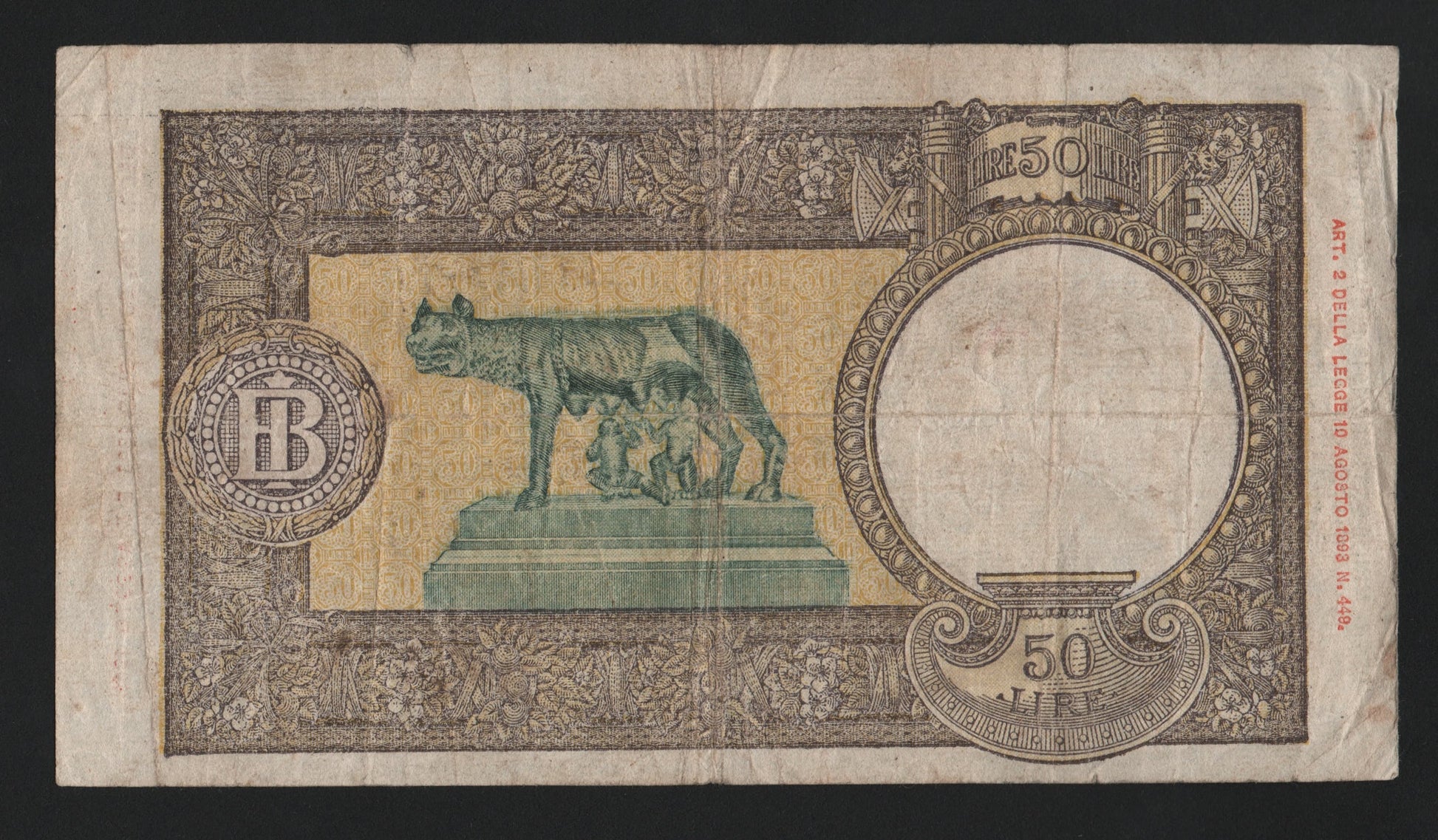 50 LIRE LUPETTA (B.I.) 08/10/1943 (BB) - Numismatica_ita