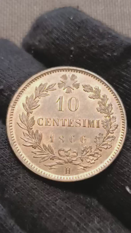 10 CENTESIMI 1866 BIRMINGHAM MONETA REGNO D'ITALIA VITTORIO EMANUELE II FDC