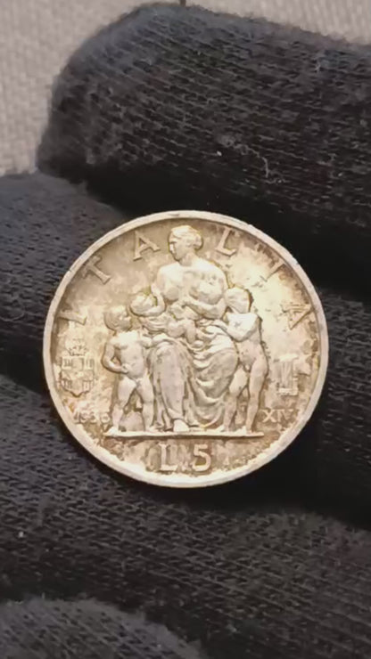 5 LIRE IMPERO 1936 FDC MONETA IN ARGENTO REGNO D'ITALIA