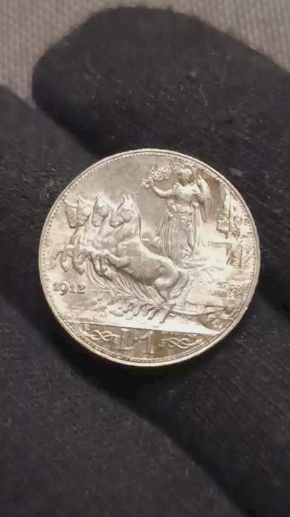 1 LIRA QUADRIGA VELOCE 1912 qFDC MONETA IN ARGENTO VITTORIO EMANUELE III