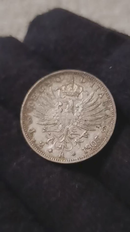 2 LIRE AQUILA SABAUDA 1905 MONETA IN ARGENTO REGNO D'ITALIA qSPL
