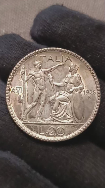 20 LIRE LITTORE 1928 qFDC MONETA IN ARGENTO REGNO D' ITALIA