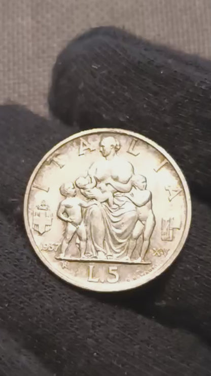 5 LIRE IMPERO 1937 qFDC MONETA IN ARGENTO REGNO D'ITALIA