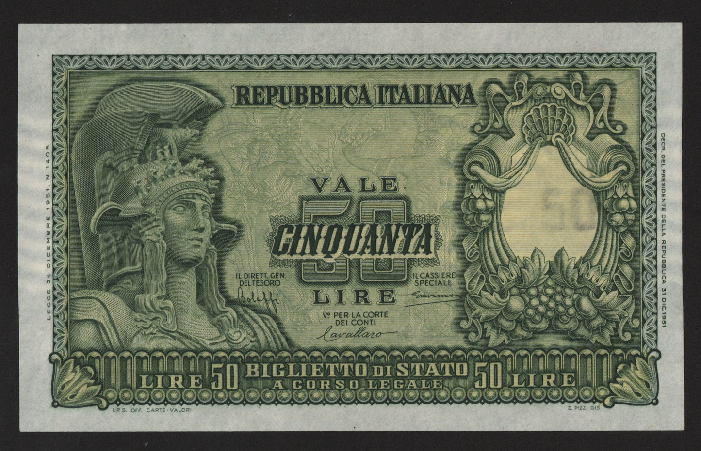 50 LIRE ITALIA ELMATA 31/12/1951 FDS