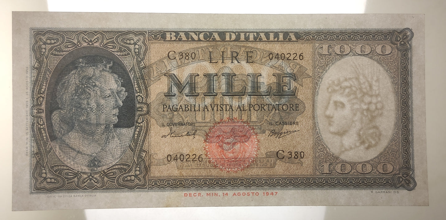 1000 LIRE ITALIA ORNATA DI PERLE (MEDUSA) 15/09/1959 SPL