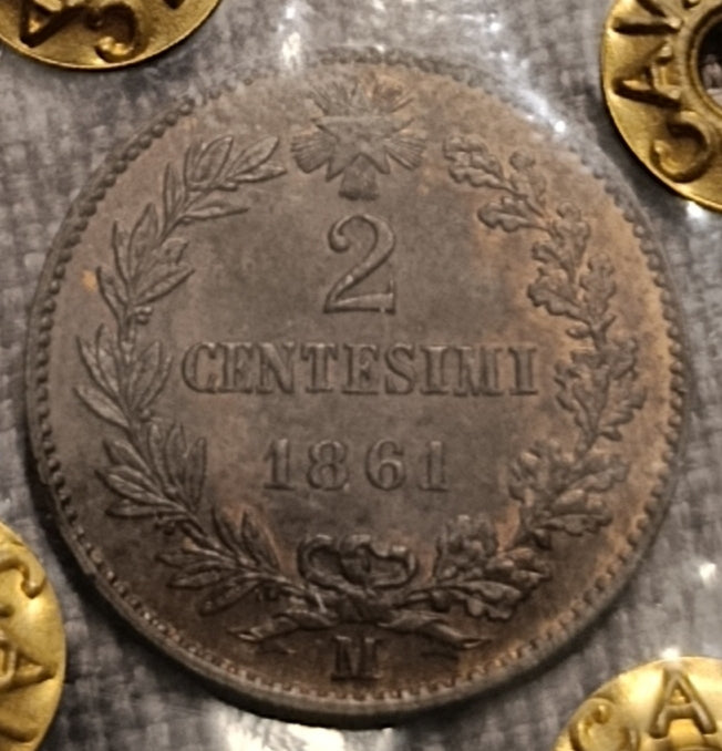 2 CENTESIMI 1861 MILANO VITTORIO EMANUELE II FDC