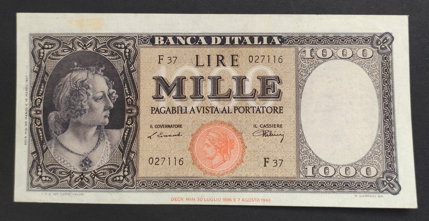 1000 LIRE ITALIA (TESTINA) 20/03/1947 (BB+) - Numismatica_ita