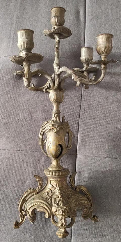 COPPIA DI CANDELABRI ANTICHI - ROCOCÒ IN OTTONE DORATO - DA COLLEZIONE