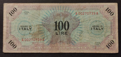 100 LIRE AM MONOLINGUA B.E.P. 1943 OCCUPAZIONE AMERICANA IN ITALIA qBB