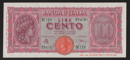 100 LIRE ITALIA TURRITA 10/12/1944 qFDS