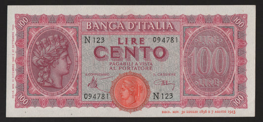 100 LIRE ITALIA TURRITA 10/12/1944 qFDS