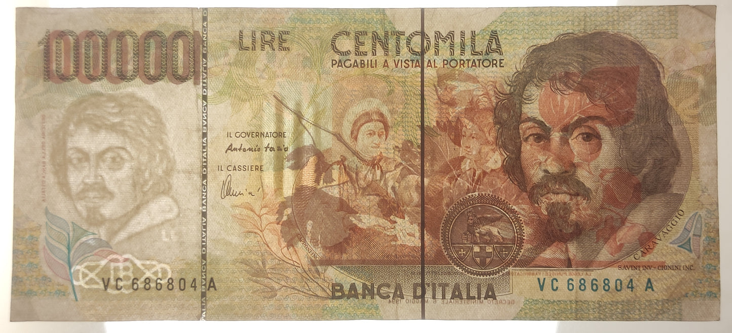 100000 LIRE CARAVAGGIO 2° TIPO LETTERA C 18/12/1995 BB